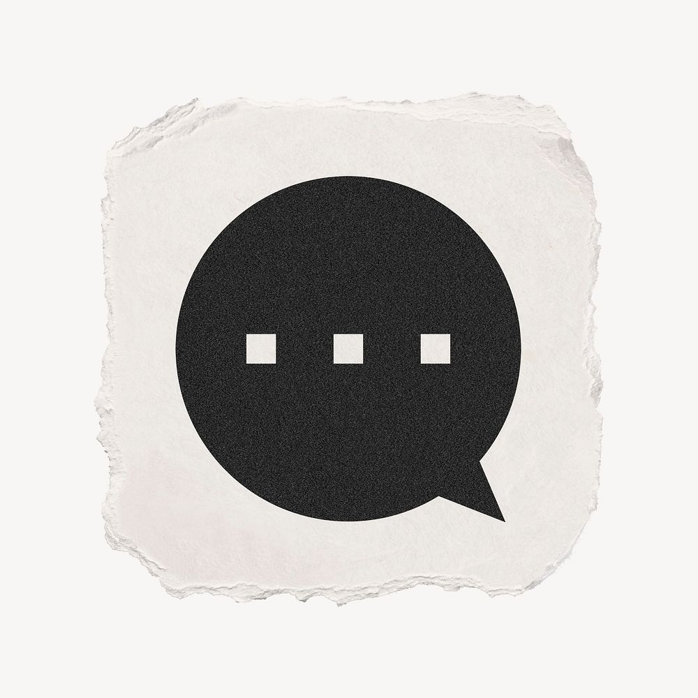 Speech bubble icon, ripped paper design