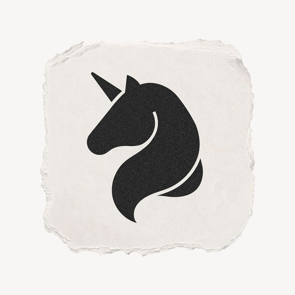 Unicorn icon, ripped paper design  psd