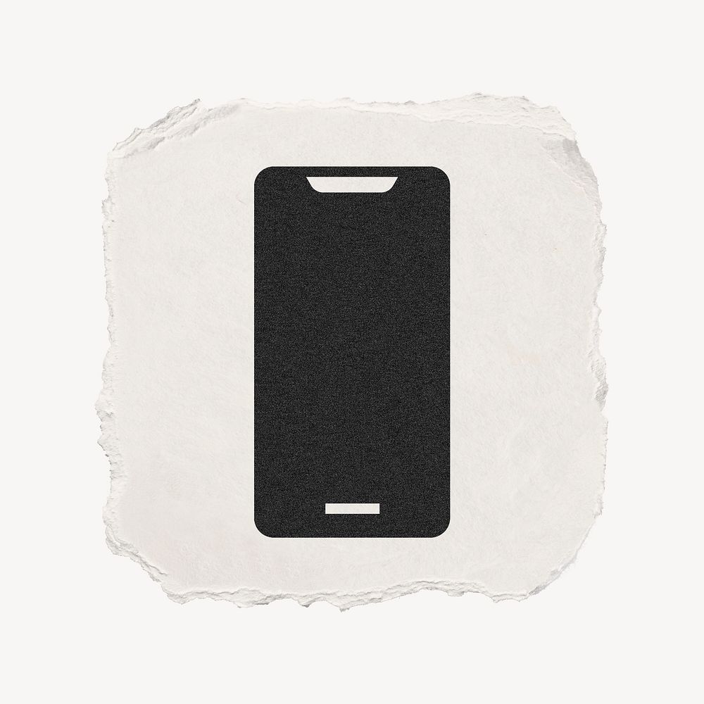 Mobile phone icon, ripped paper design  psd