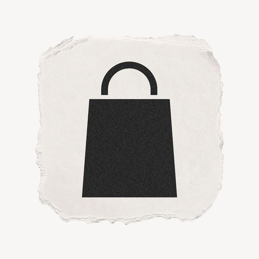 Shopping bag icon, ripped paper design  psd