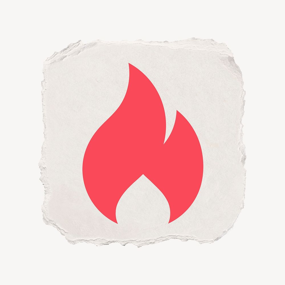 Flame icon, ripped paper design