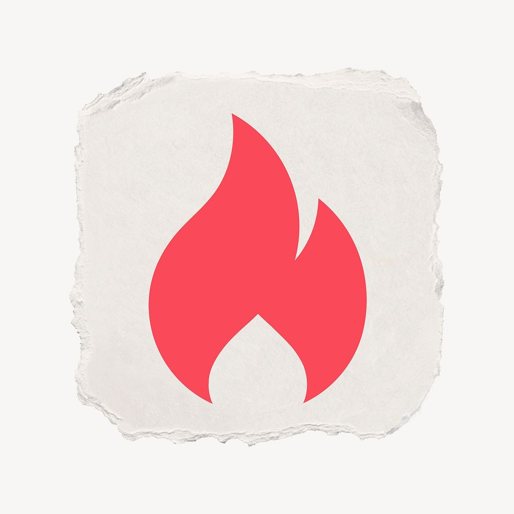 Flame icon, ripped paper design  psd