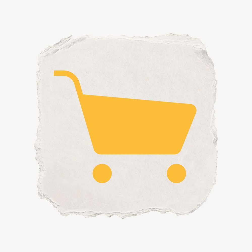 Shopping cart icon, ripped paper design  psd