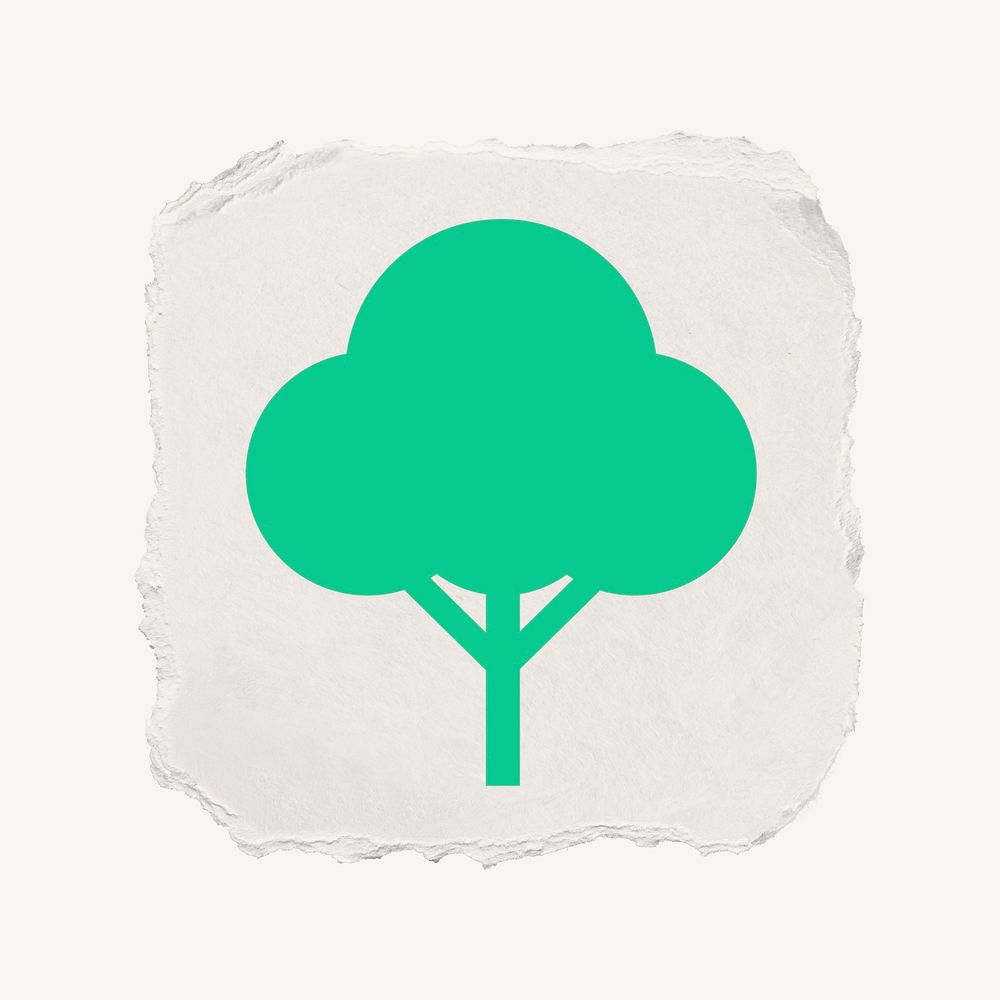 Tree, environment icon, ripped paper design  psd