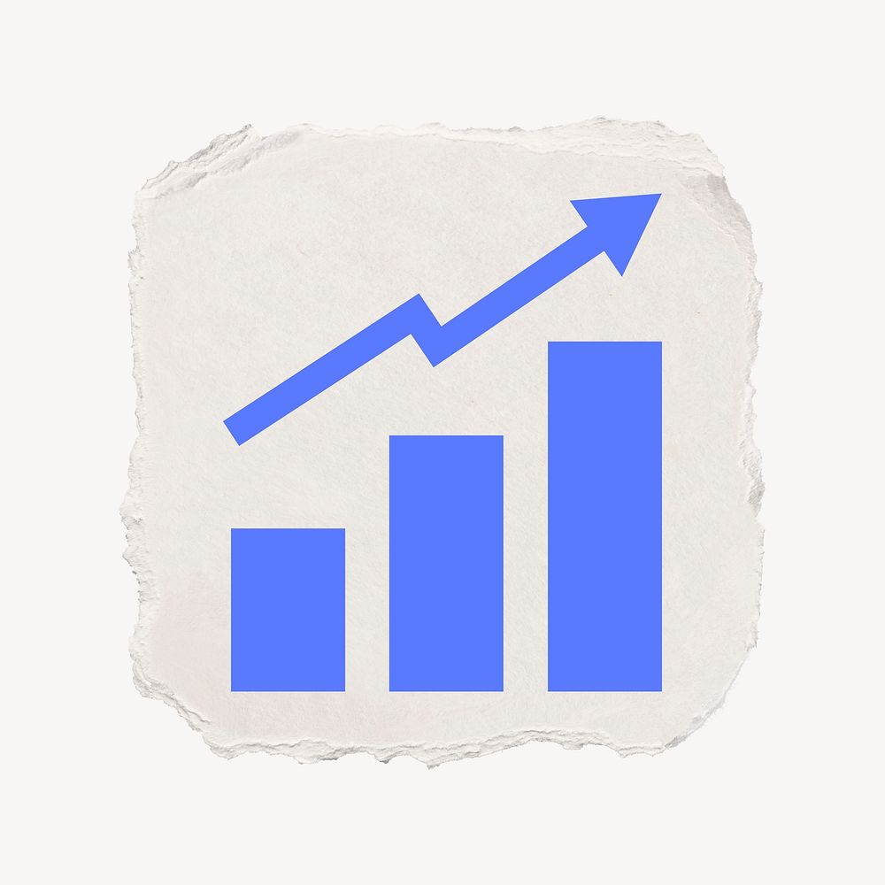 Growing bar charts icon, ripped paper design
