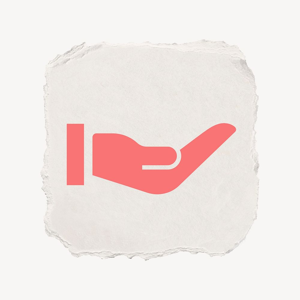 Cupping hand icon, ripped paper design  psd