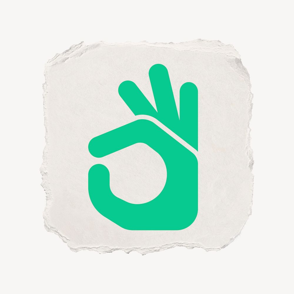 Okay hand icon, ripped paper design  psd