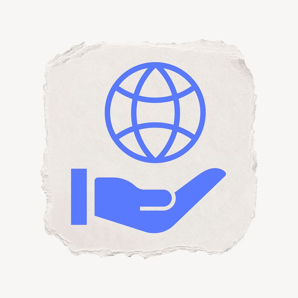Hand presenting globe icon, ripped paper design