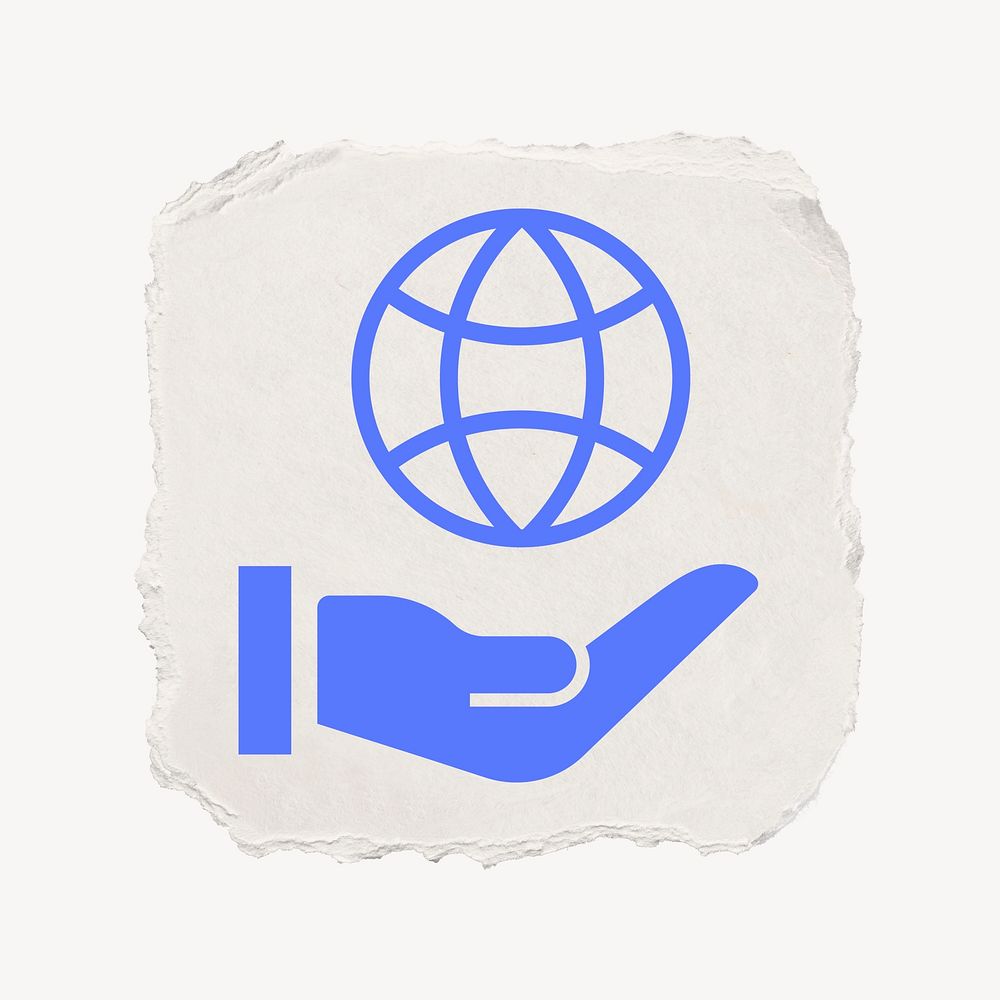 Hand presenting globe icon, ripped paper design  psd