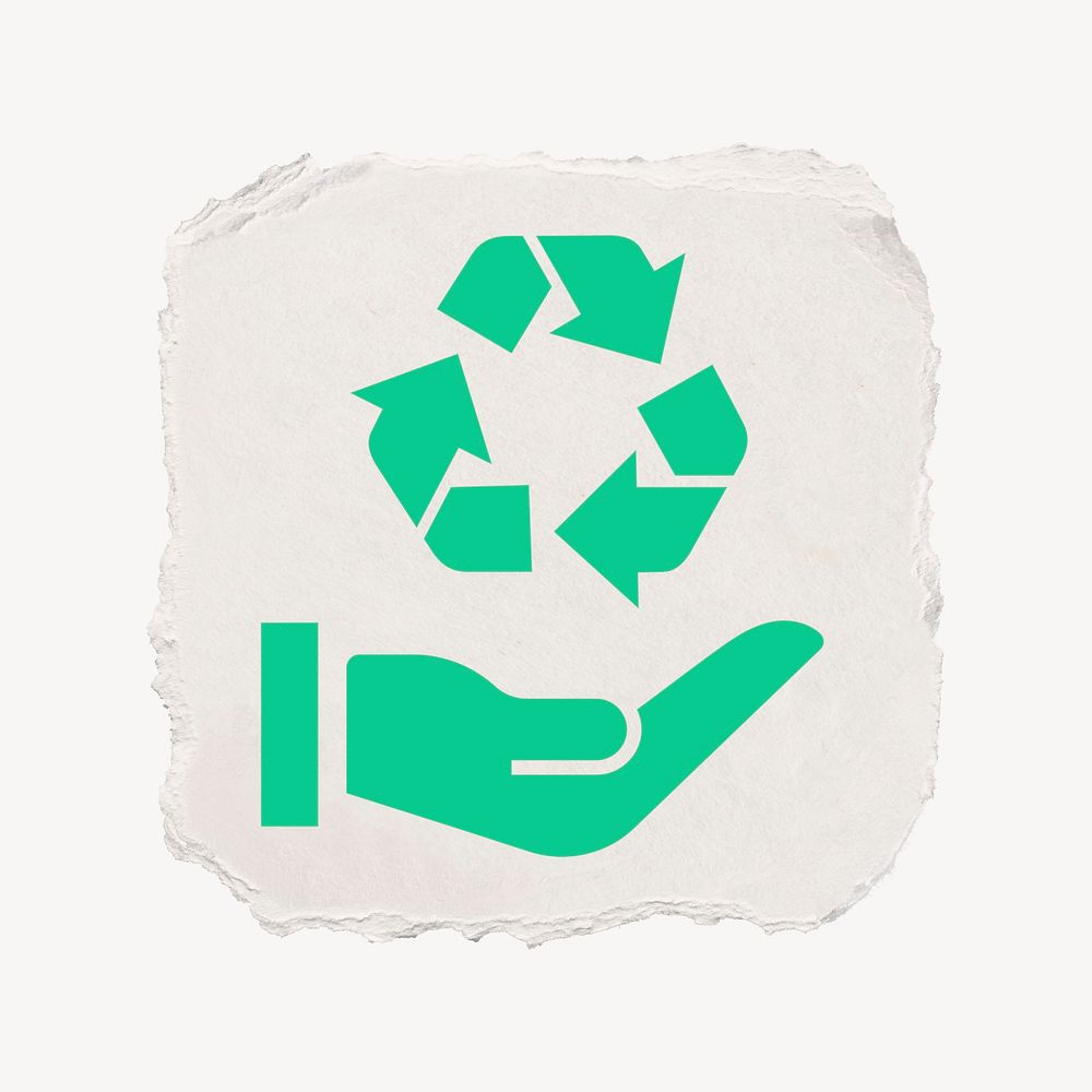 Recycle hand icon, ripped paper design