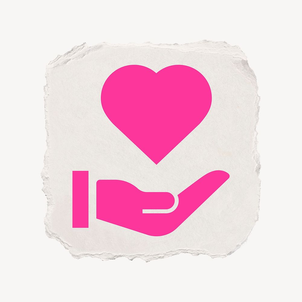 Hand presenting heart icon, ripped paper design