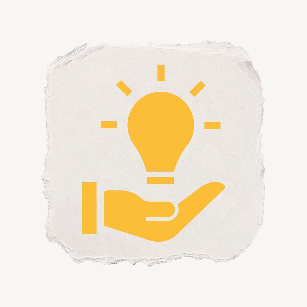 Light bulb hand icon, ripped paper design