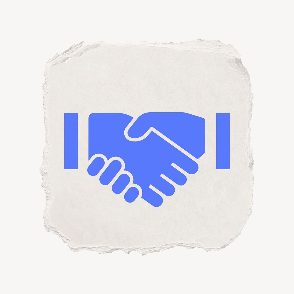 Business handshake icon, ripped paper design  psd