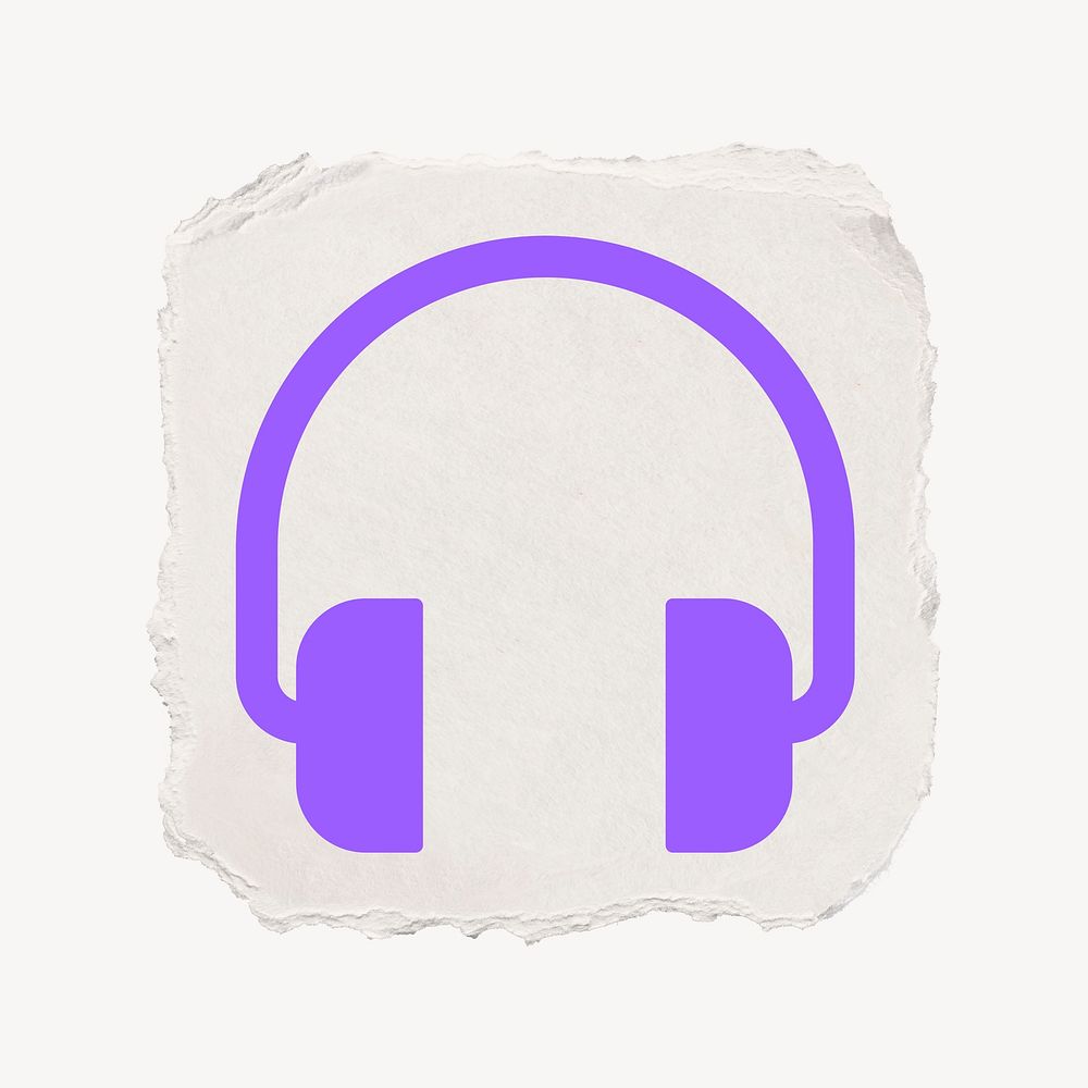 Headphones, music icon, ripped paper design