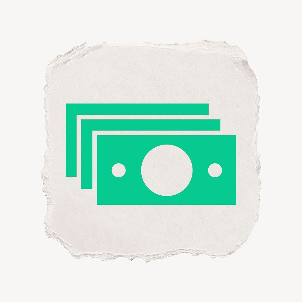 Dollar bills icon, ripped paper design