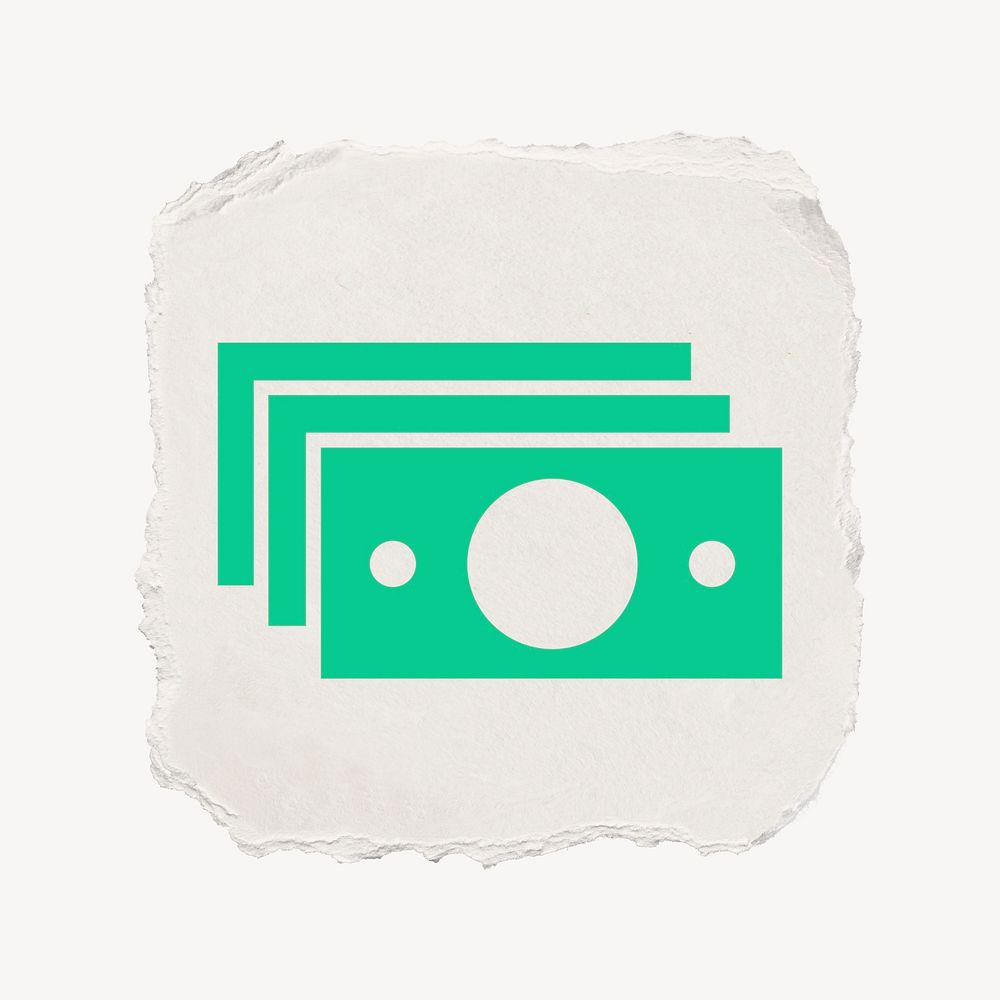 Dollar bills icon, ripped paper design  psd