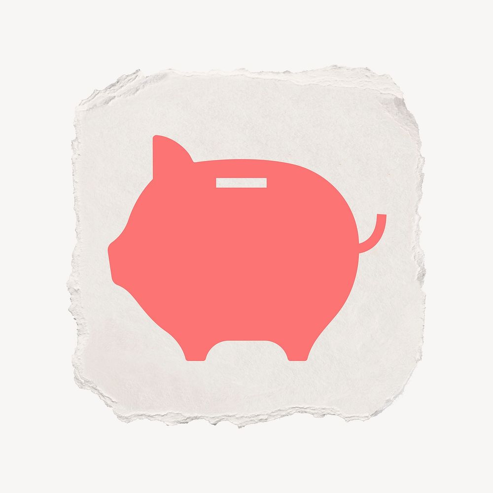Piggy bank icon, ripped paper design