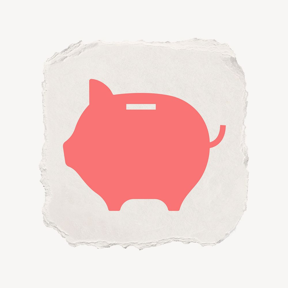 Piggy bank icon, ripped paper design  psd
