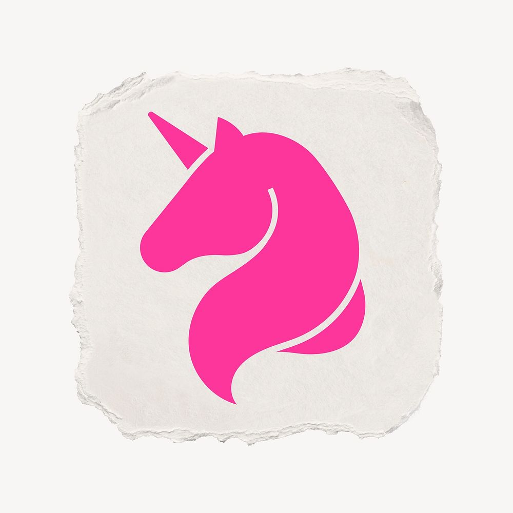 Unicorn icon, ripped paper design  psd