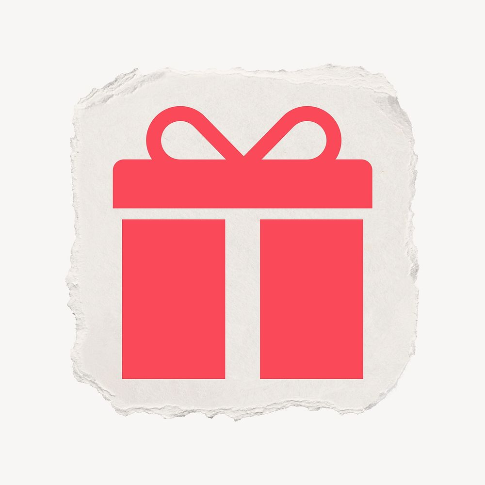 Gift box, reward icon, ripped paper design  psd