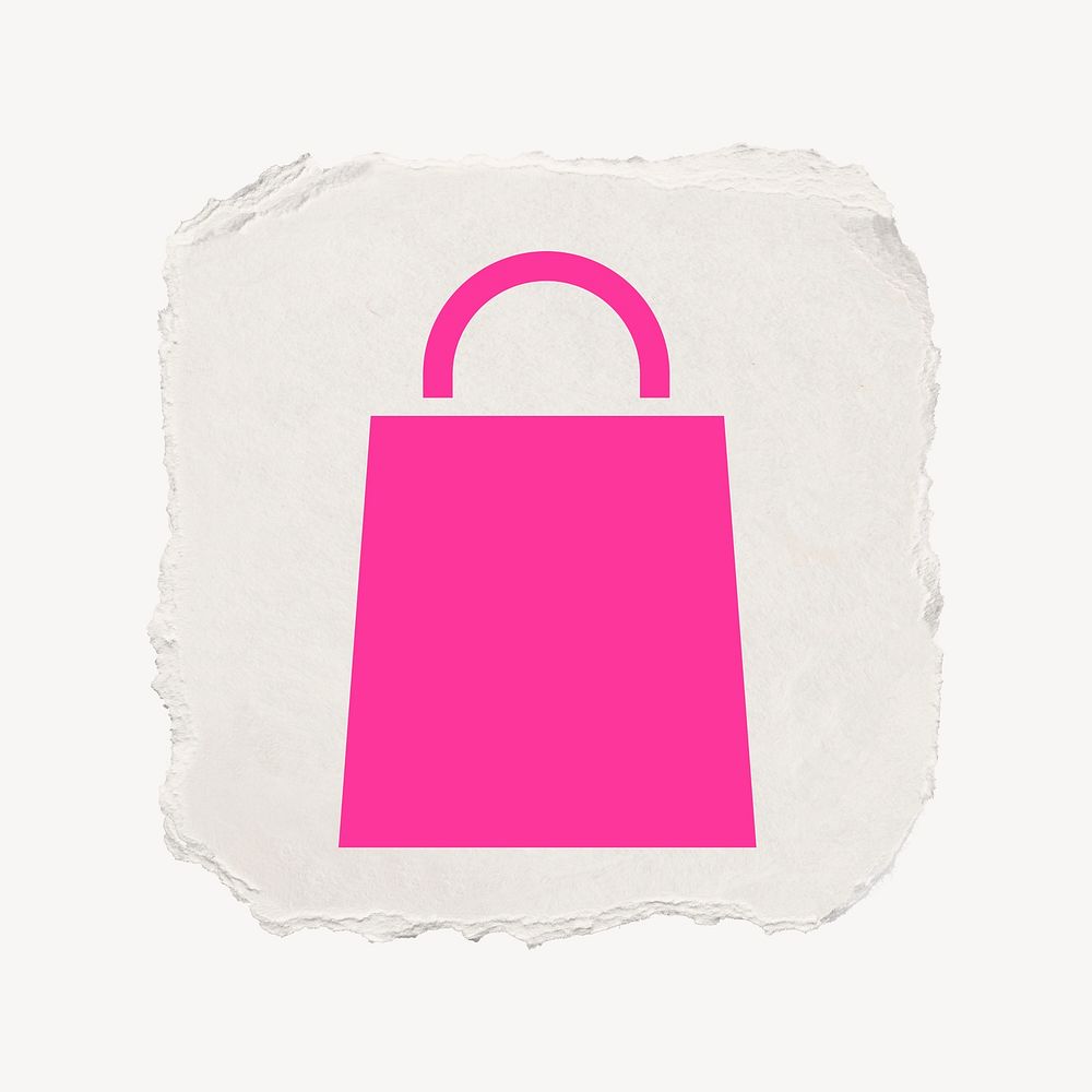 Shopping bag icon, ripped paper design  psd