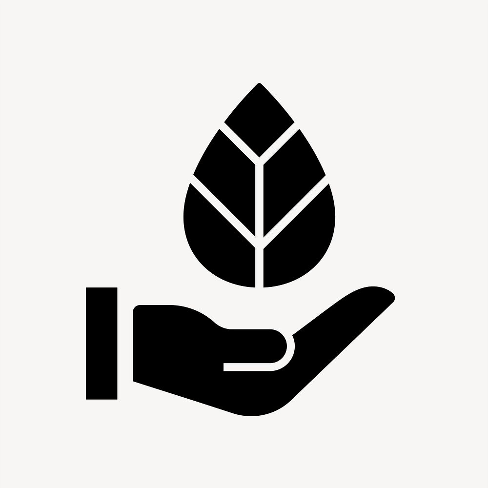 Hand presenting leaf icon, simple flat design vector