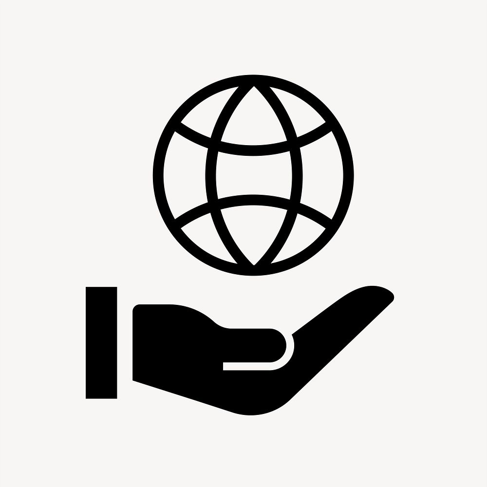 Hand presenting globe icon, simple flat design