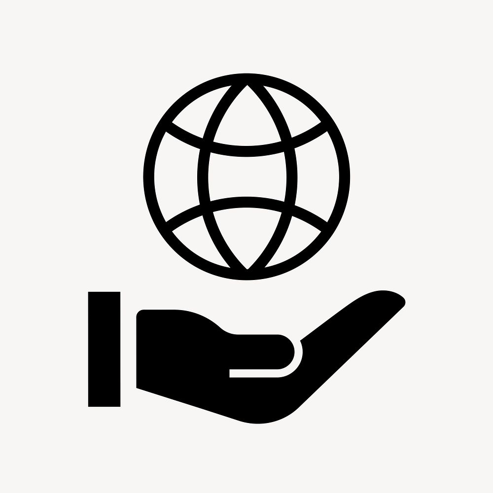 Hand presenting globe icon, simple flat design  psd