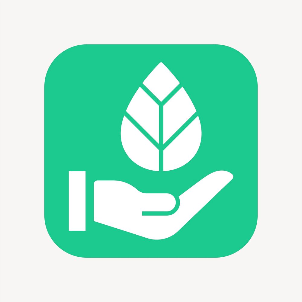 Hand presenting leaf icon, flat square design vector