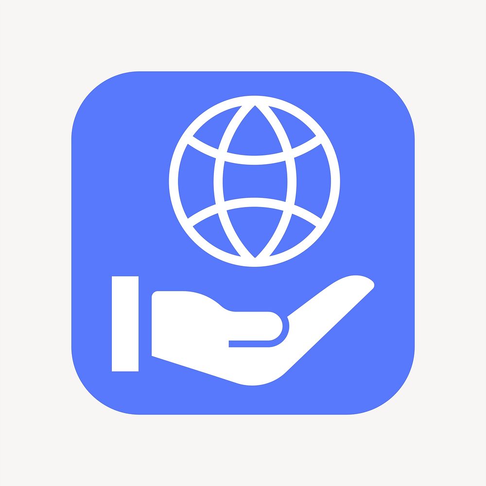Hand presenting globe icon, flat square design vector