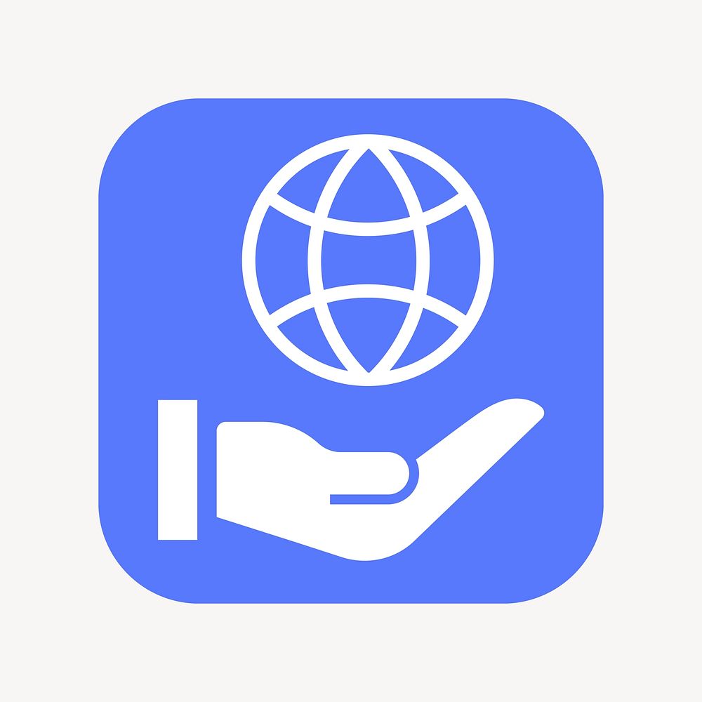Hand presenting globe icon, flat square design  psd