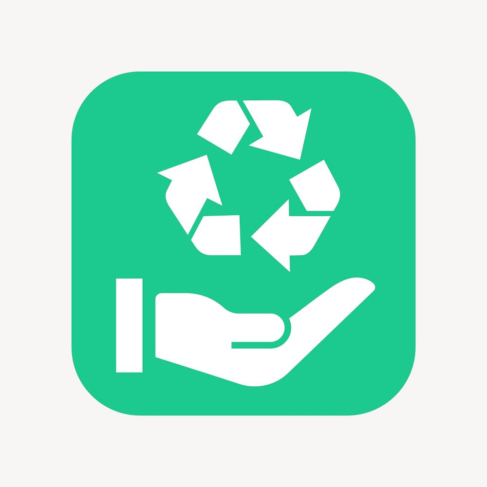 Recycle hand icon, flat square design vector