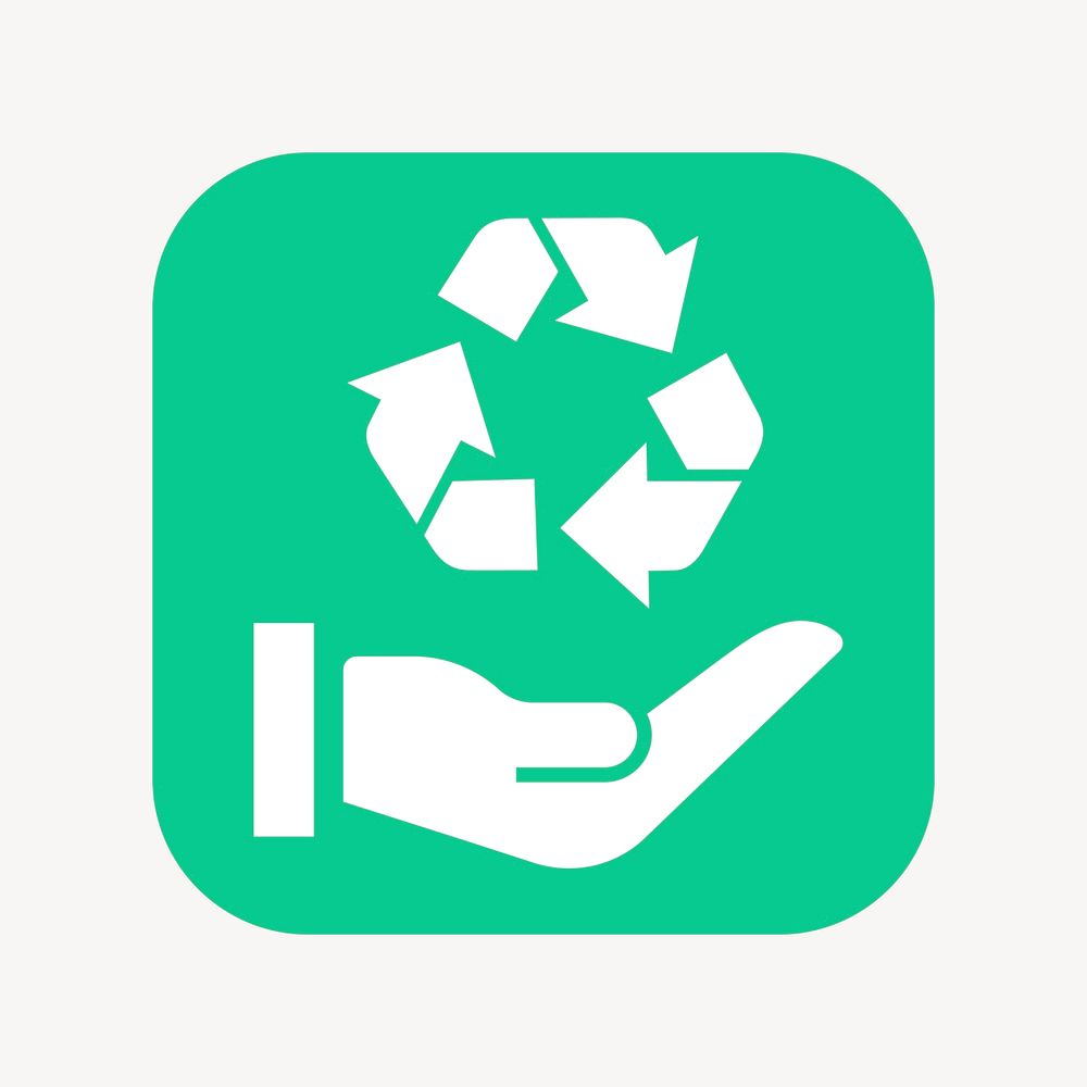 Recycle hand icon, flat square design  psd