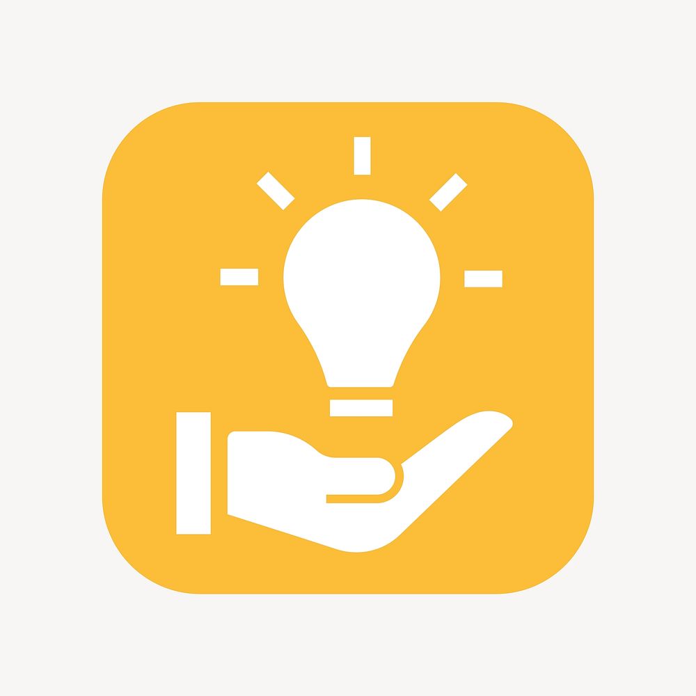 Light bulb hand icon, flat square design vector