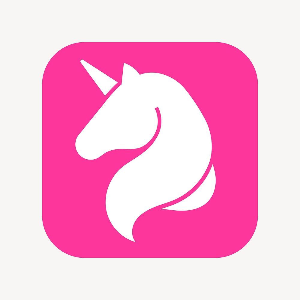 Unicorn icon, flat square design  psd