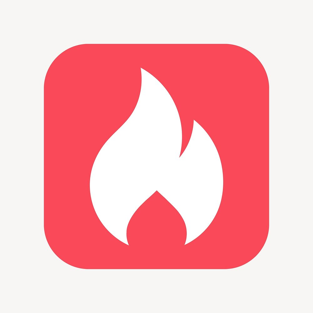 Flame icon, flat square design  psd