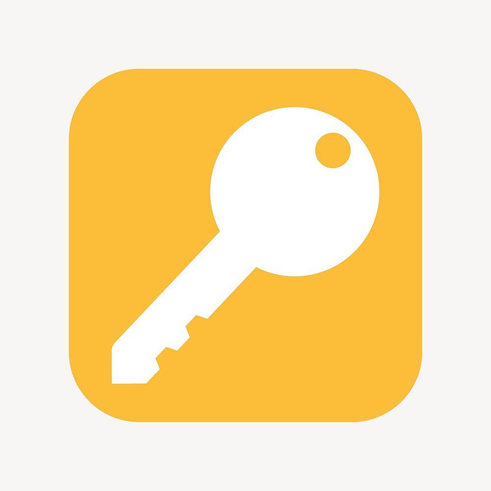 Key, safety icon, flat square design  psd