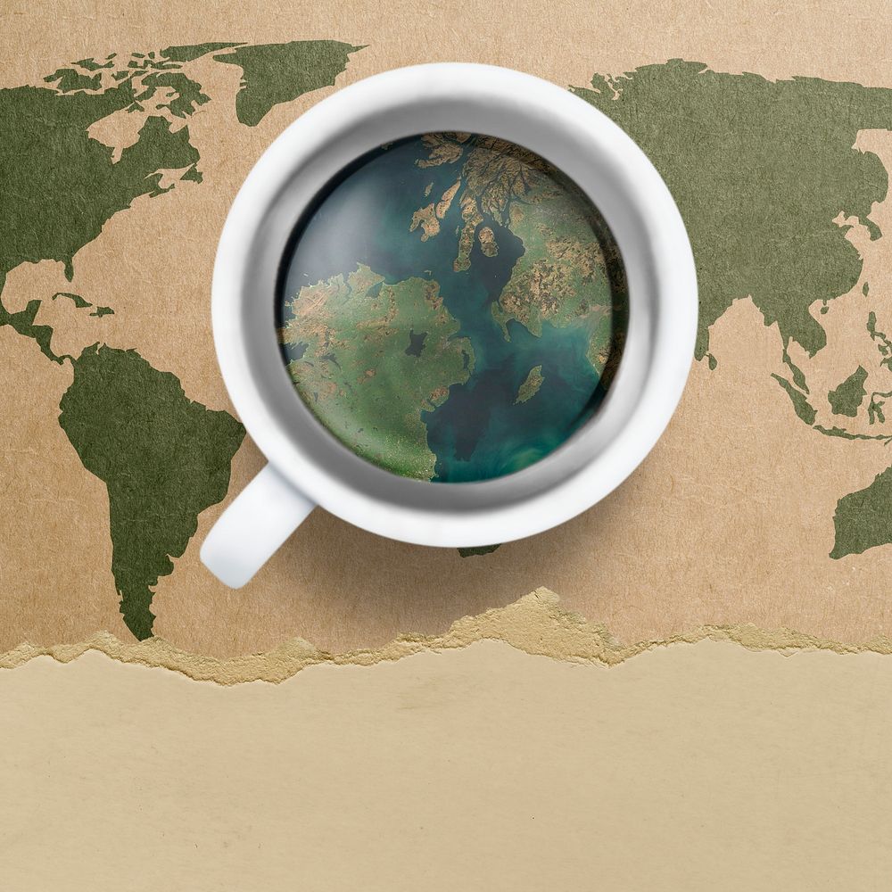 Craft paper background, world map, remixed media design