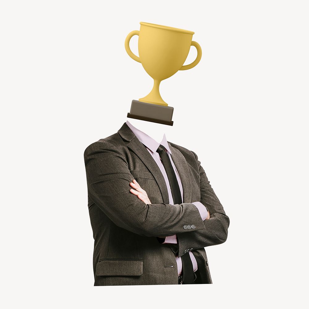 Trophy head businessman, business success remixed media psd