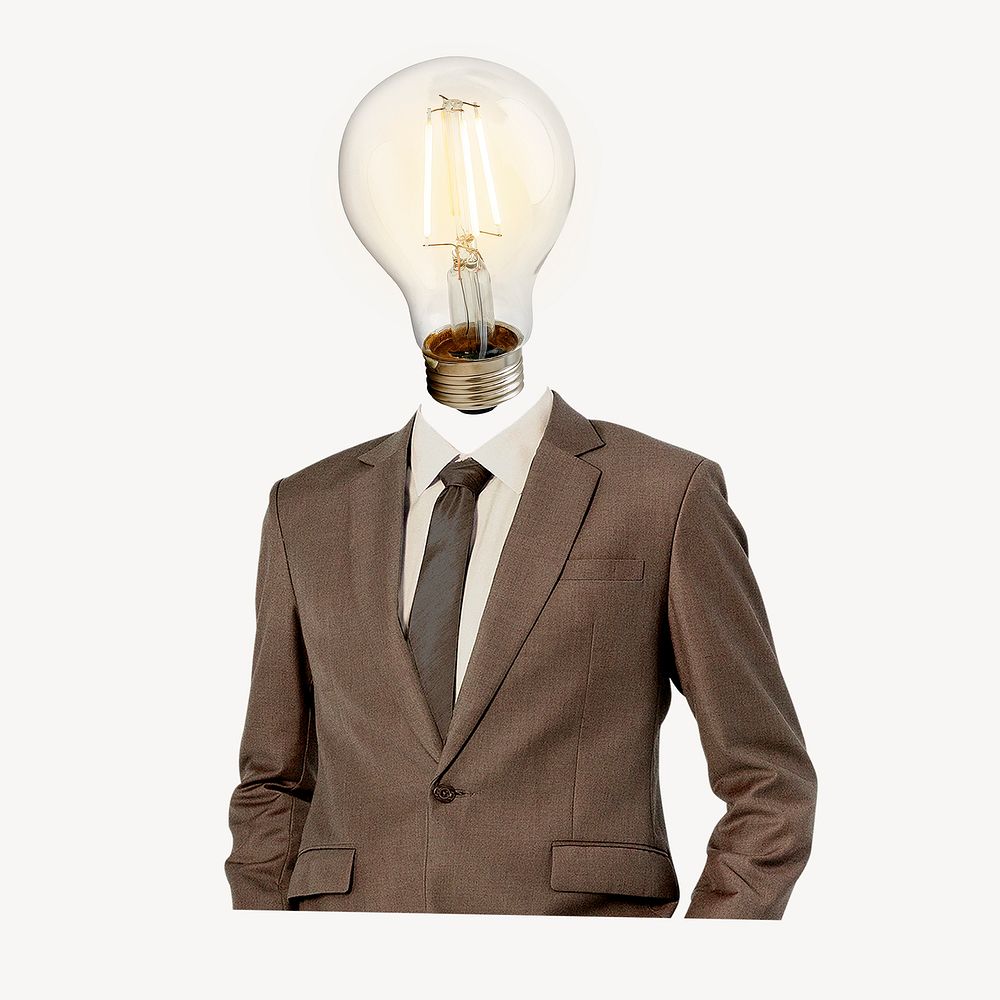 Businessman light bulb head, business, creative remixed media