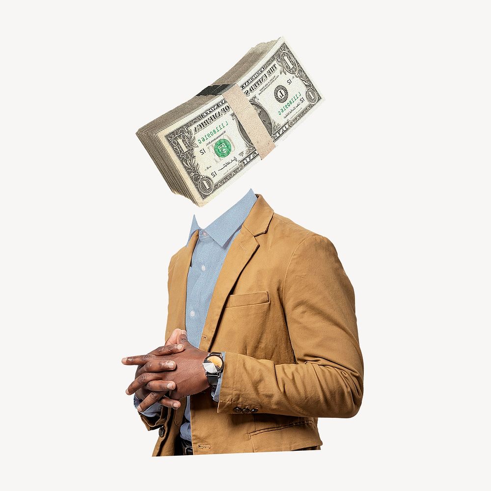 Money head investor, finance, business remixed media psd