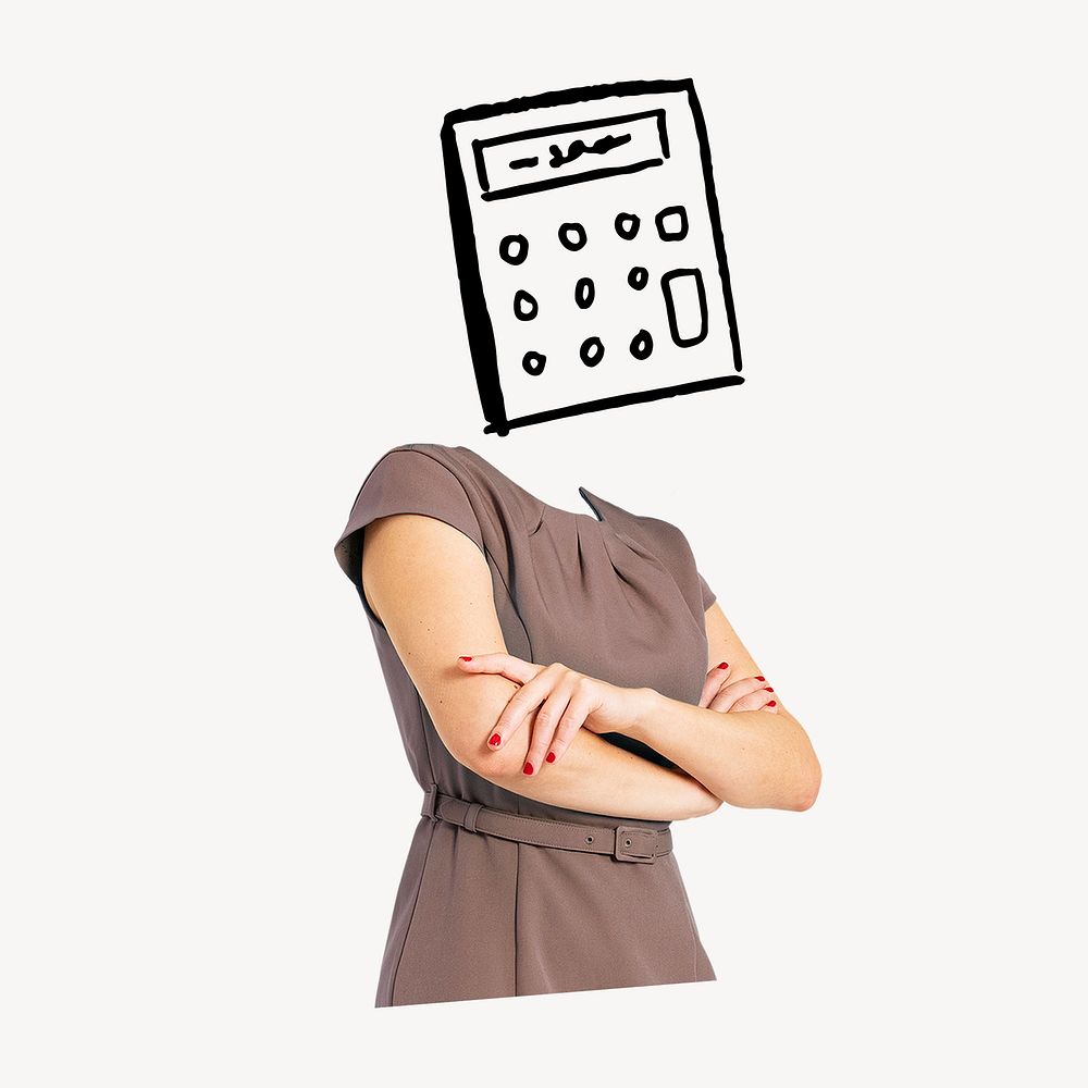 Calculator head businesswoman, accountant, finance remixed media