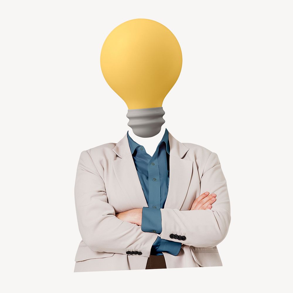 Businesswoman light bulb head, business, creative remixed media psd