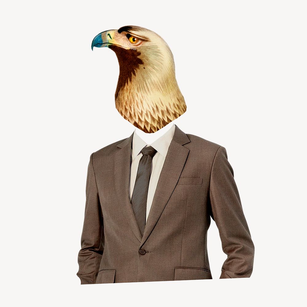 Businessman hawk head, animal, surreal remixed media psd