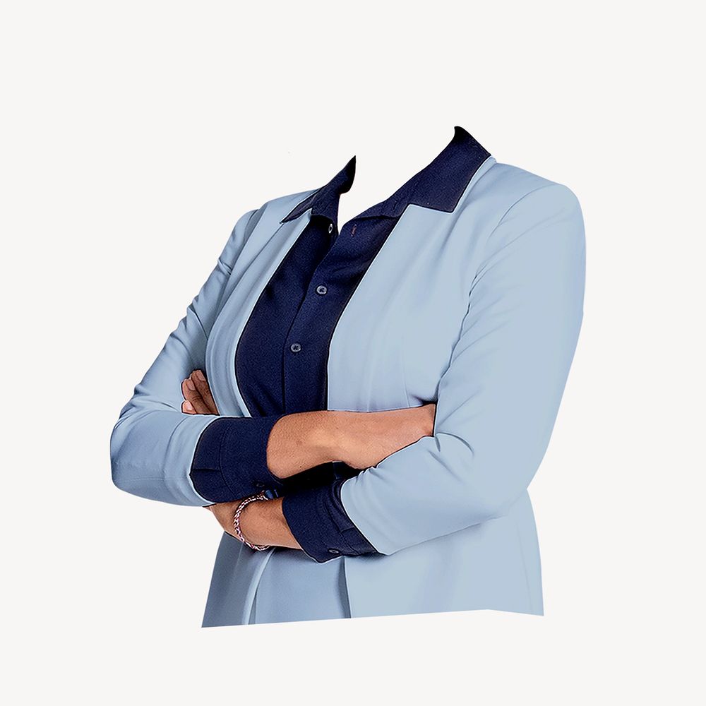 Headless businesswoman sticker, arms crossed gesture image psd