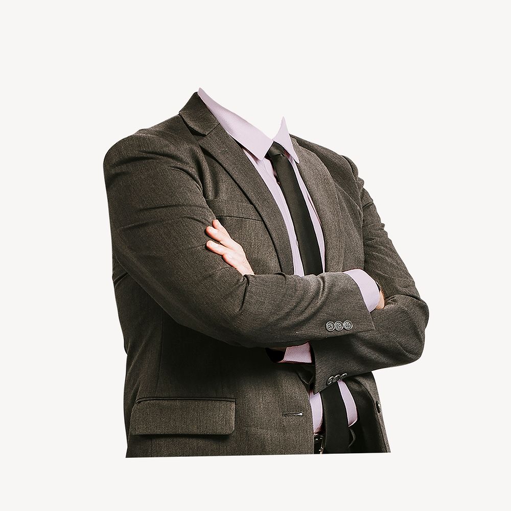 Headless businessman sticker, arms crossed image psd