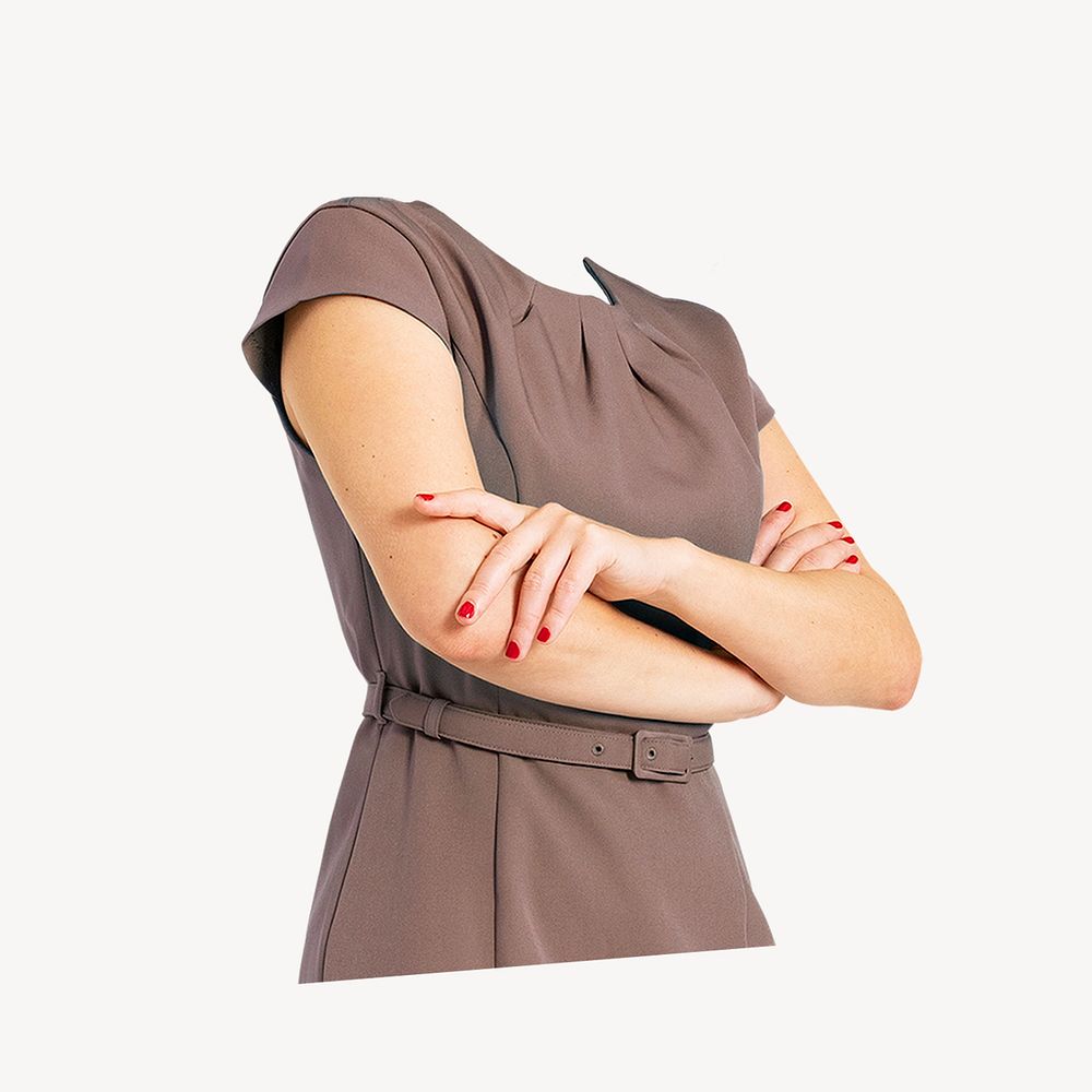 Headless businesswoman sticker, arms crossed gesture image psd