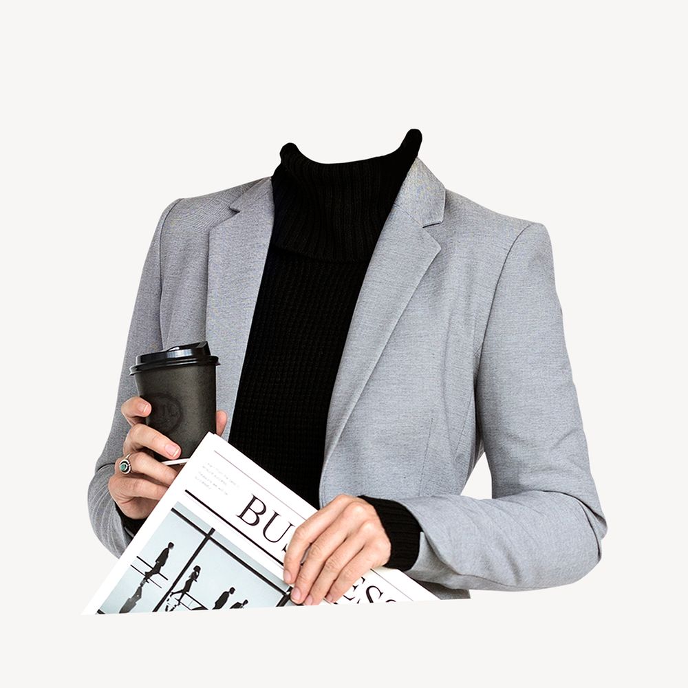 Headless businesswoman sticker, holding newspaper image psd