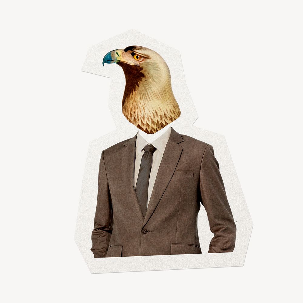 Businessman hawk head, animal, surreal remixed media