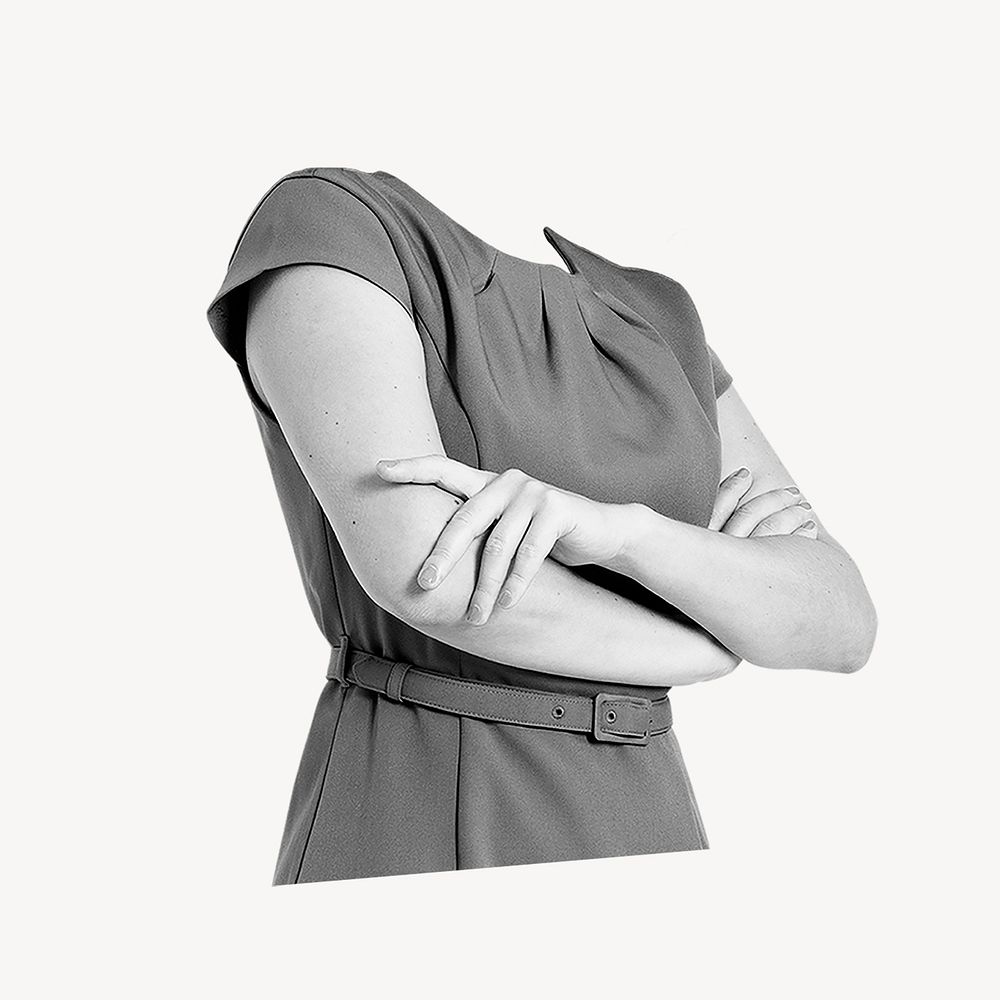 Headless businesswoman sticker, arms crossed gesture image psd